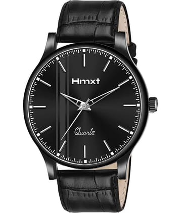 HMXT Black Leather Analog Men's Watch