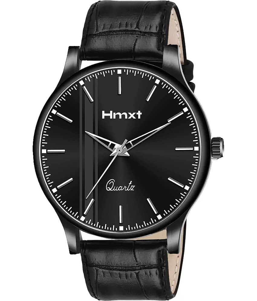 HMXT Black Leather Analog Men's Watch