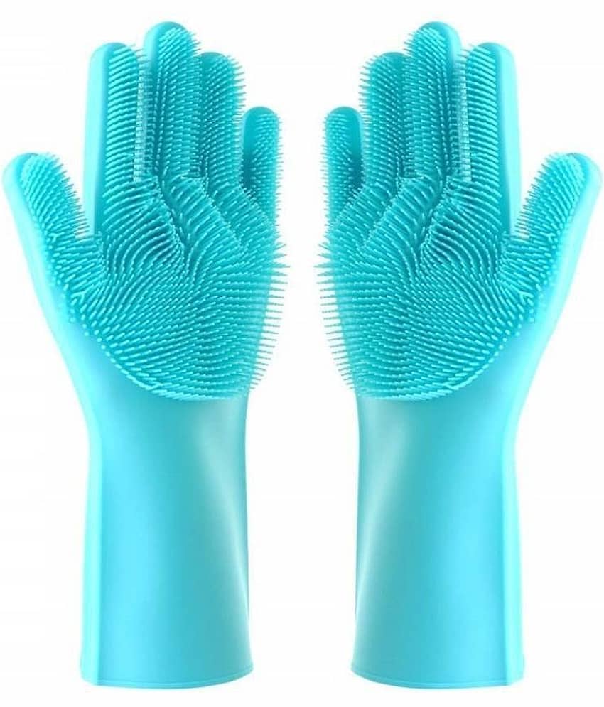 Washing Silicon Hand Gloves 2 pcs with Scrubber for Kitchen Cleaning