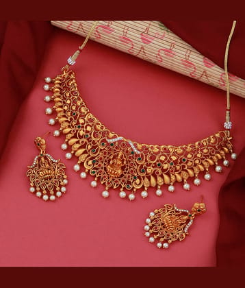 ShreejiHuf Alloy Golden Traditional Necklaces Set Choker