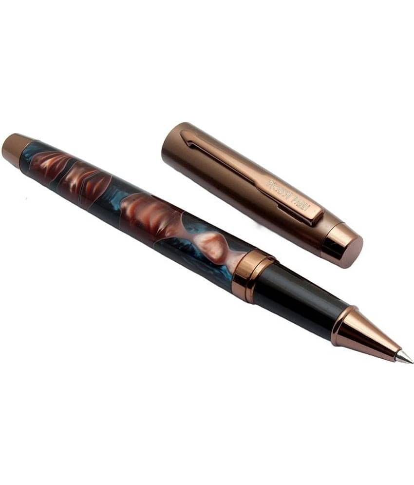 Srpc Cloud Chocolate Brown Acrylic Barrel Metal Body Roller Ball Pen Blue Refill