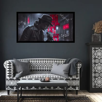 Luminary Noir Melody – Zubeen Garg Urban Jazz Singer Museum-Quality Cotton Canvas Art for Sophisticated Lounge Décor | Frame Size (127 X 69 Cm) | Frame Type (Black) | 5-Year Warranty