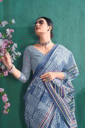 Handicraft Women's Ikat Pure soft Cotton Saree With Blouse Piece
