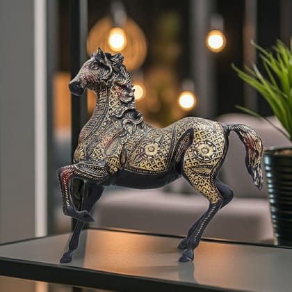 Brass Horse Statue Showpiece | Premium Handcrafted Brass Horse Idol for Vastu & Decor, Height : 15 Inch (ANMAS070 A)