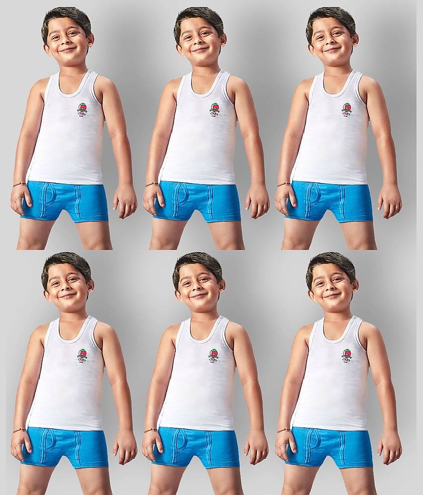 Dixcy Josh Fine Cotton White Sleeveless Vests for Kids/Boys - Pack of 6