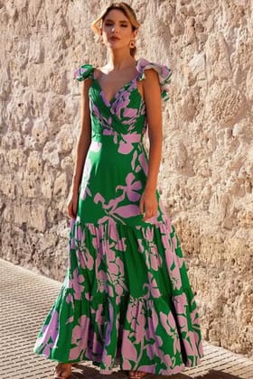 Girl Green Tropical Swimsuit With Skirt-L-XL