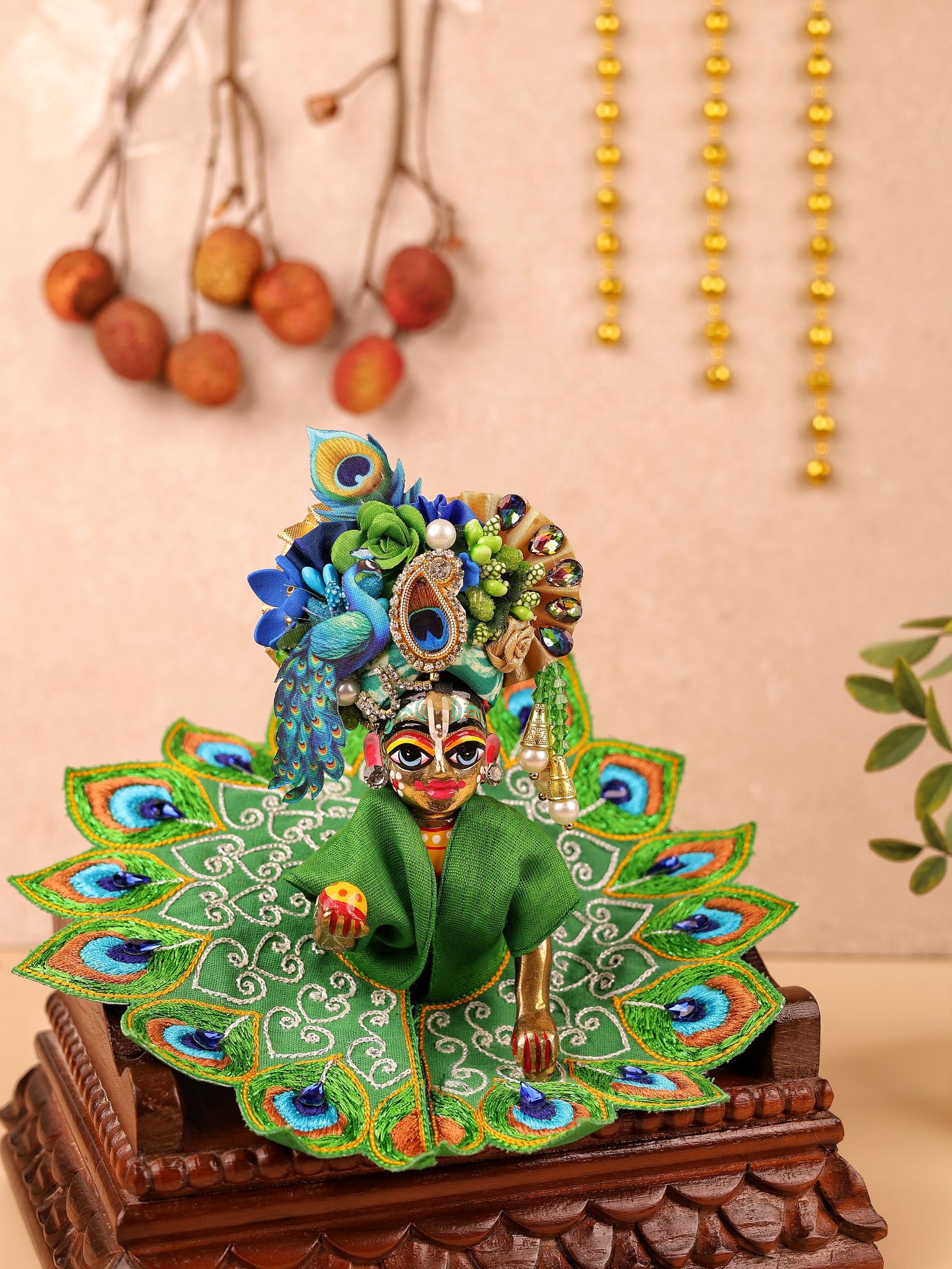 Green Mul Cotton Laddu Gopal Poshak-With Pagdi / 0 No.