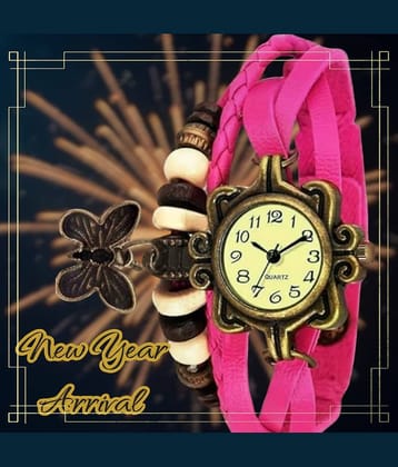 Cosmic Pink Leather Analog Womens Watch