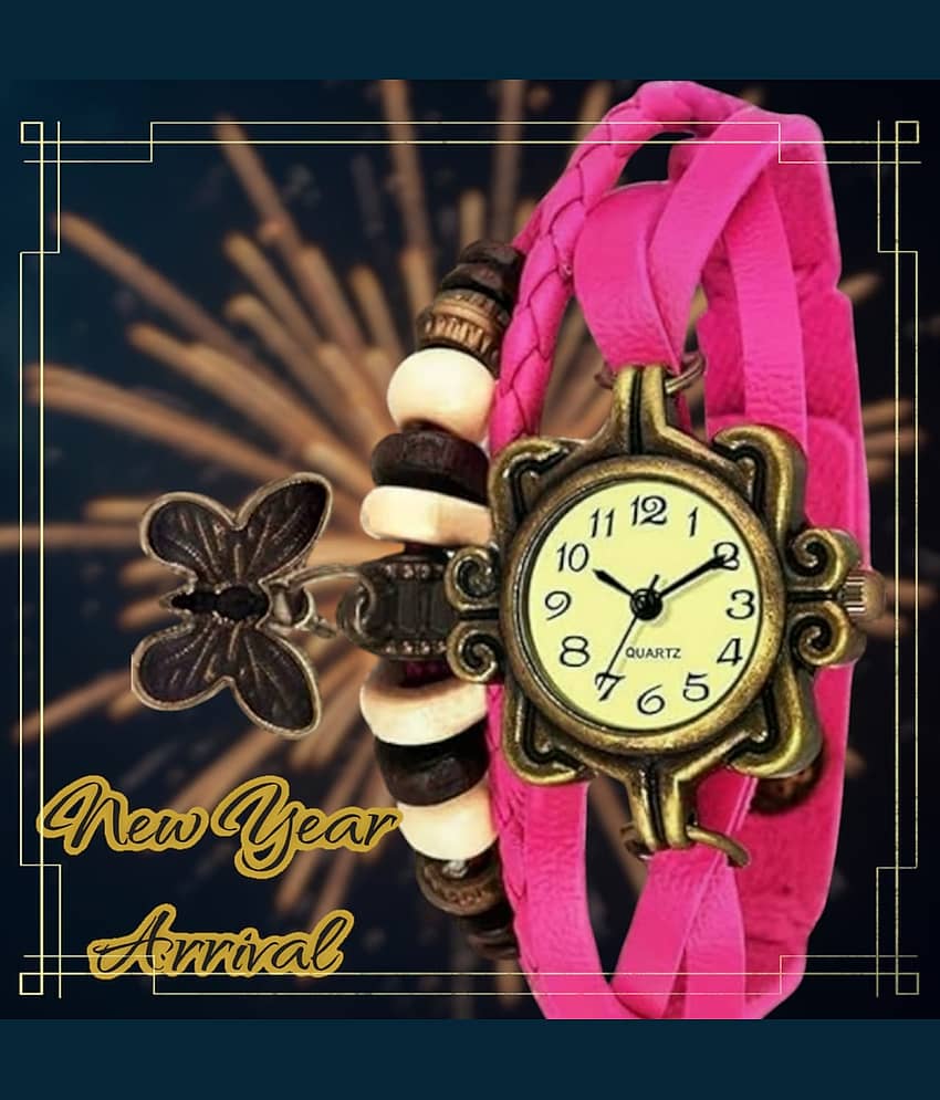 Cosmic Pink Leather Analog Womens Watch