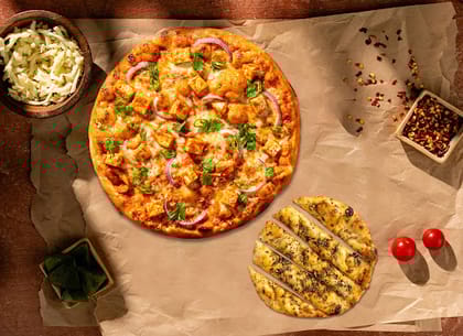 Paneer Makhani Pizza (Naples 4 Slice ) + Garlic Bread