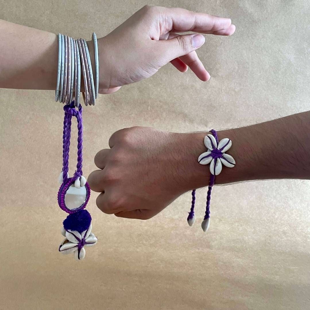 Purple Cowrie Rakhi & Lumba Set-1 Rakhi + 1 Lumba Set
