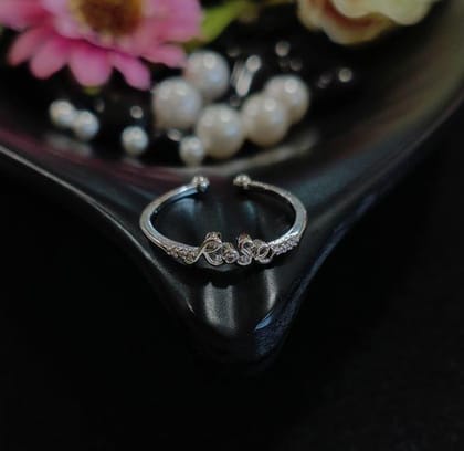 Silver Plated LOVE Written Cubic Zicronia Adjustable Finger