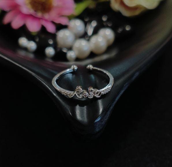 Silver Plated LOVE Written Cubic Zicronia Adjustable Finger