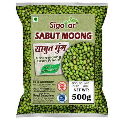 Sigotar Whole Moong Dal � 500g | Unpolished Green Gram | High Protein & Fiber | Natural & Fresh