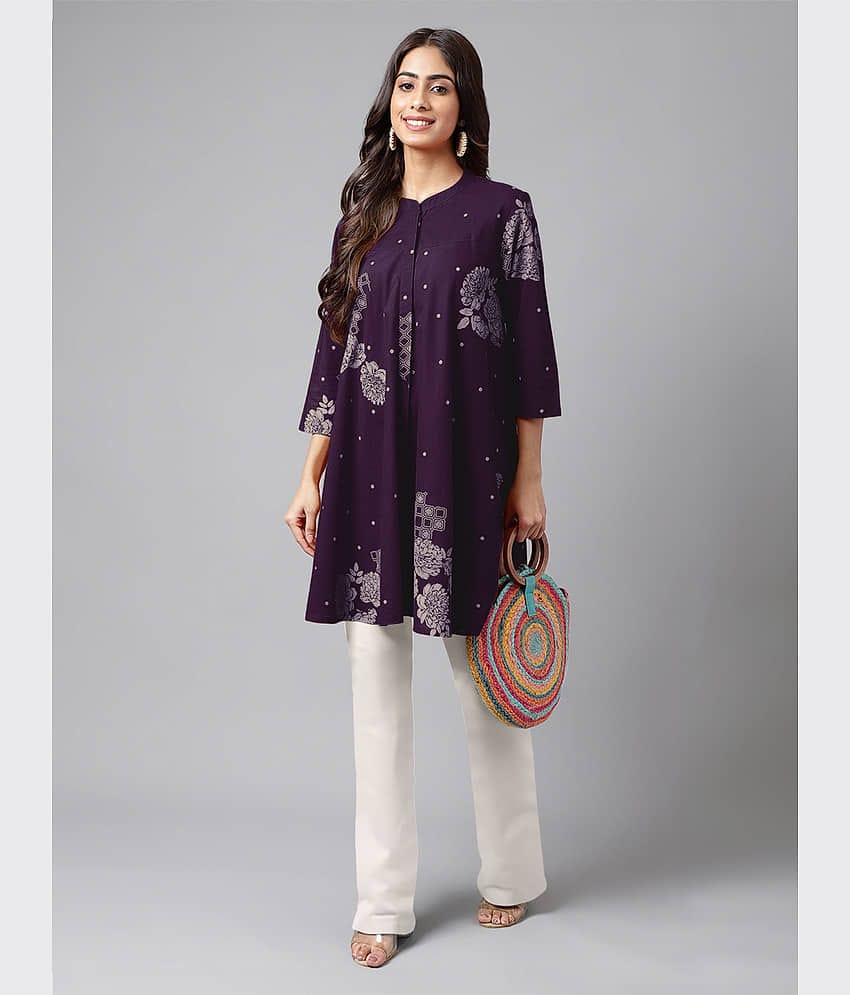 Janasya Women's Cotton Tunic ( Purple )