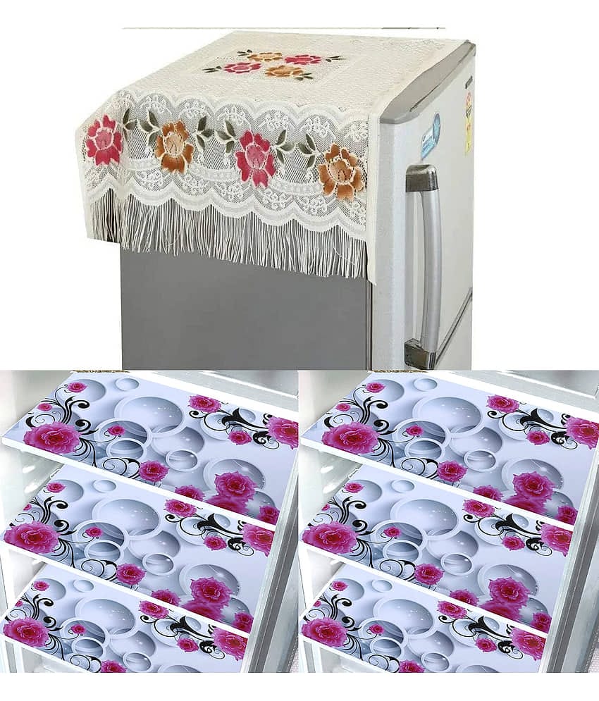 Crosmo Polyester Floral Fridge Mat & Cover ( 99 53 ) Pack of 7 - Multicolor