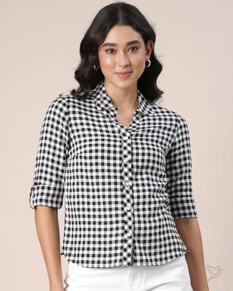 Casual Shirt - Black & White-S / Black&white