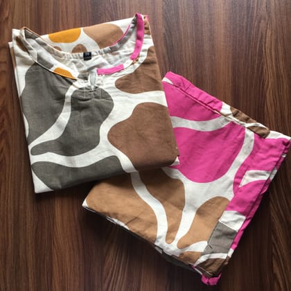 BIg Sunflower - Brown Pink - Cord Set - Pure Cotton-38 - M