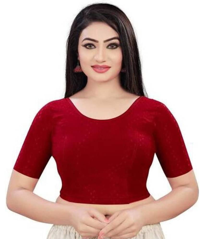 THE PRIVATE LABLE Maroon Readymade without Pad Lycra Women's Blouse ( Pack of 1 )