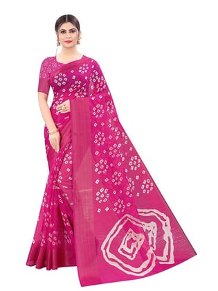 Generic Women's Cotton Silk Saree with Blouse (Pink, 5 - 6 Mtrs)