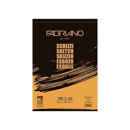 Fabriano Artists' Sketch Block - 90 GSM Pale Ivory, A3/A4/A5-A3-100 Sheets