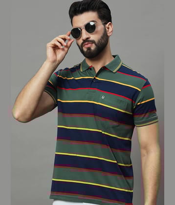 UNIBERRY Pack of 1 Cotton Blend Regular Fit Striped Half Sleeves Men's Polo T Shirt ( Navy Blue )
