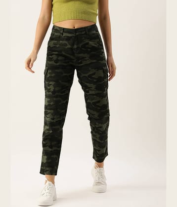 Women Alpine Green Slim Fit Solid Cargo Trousers