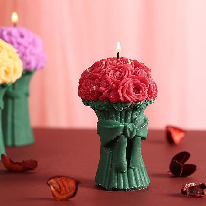 Red Rose Scented Candle Set – Romantic Decorative Flower Candles for Valentine