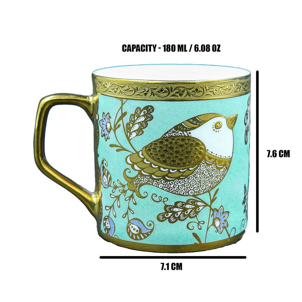 Femora Ceramic Goldcrest Green Tea Mugs, Ceramic Tea Cups, Coffee Mugs (180 ml, Golden) - 6 Pcs Set