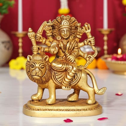 Brass Durga Ji Goddess Idol - Elegant Brass Showpiece for Puja, Height : 3.7 Inch (BSMAS1044 P)