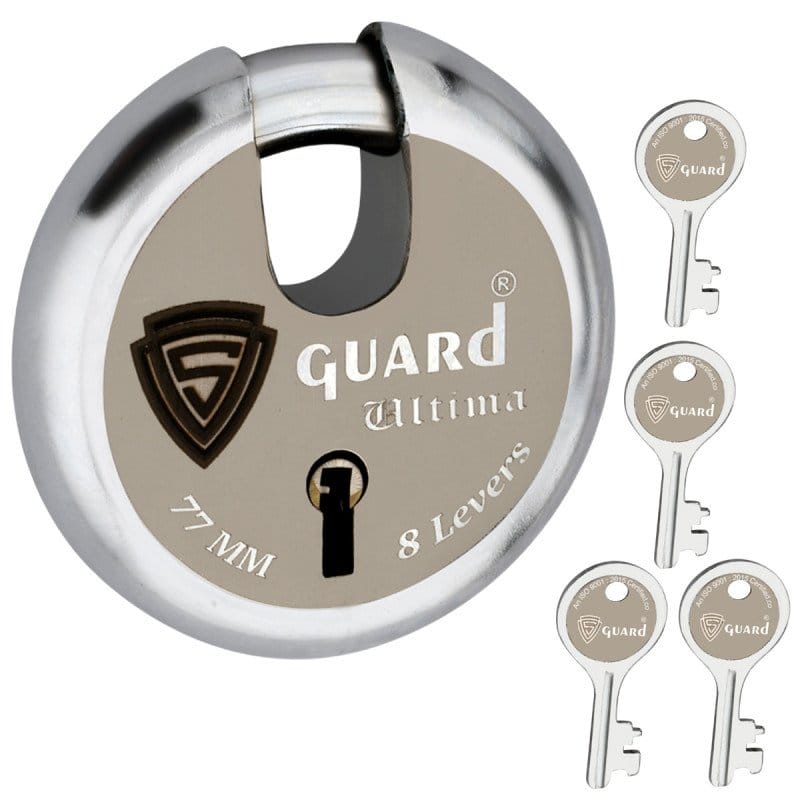 S-GUARD Ultima Iron-Steel 77MM,8 Levers -4 Keys-Shutter lock for Shop,Godown,Store Gate-Door Lock (Laser Print)