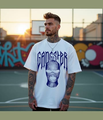 RodZen Cotton Blend Oversized Fit Printed Half Sleeves Men's Round T-Shirt - White ( Pack of 1 )