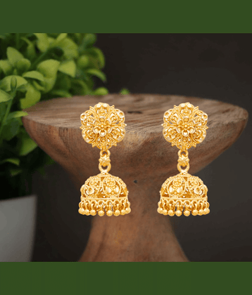 LUV FASHION Golden Jhumki Earrings ( Pack of 1 )