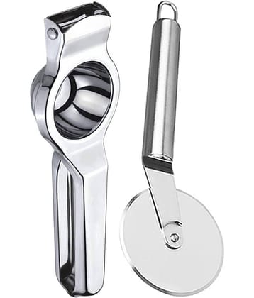JISUN - Silver Stainless Steel Pizza Cutter & Lemon Squeezer ( Set of 2 )