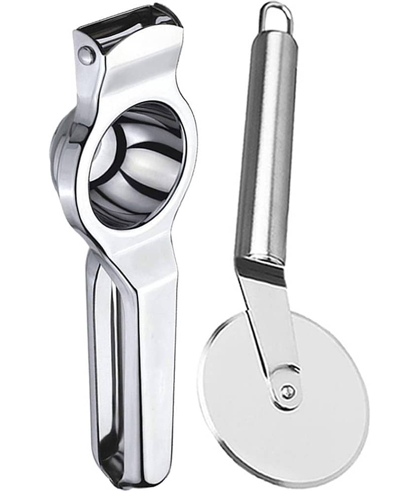 JISUN - Silver Stainless Steel Pizza Cutter & Lemon Squeezer ( Set of 2 )