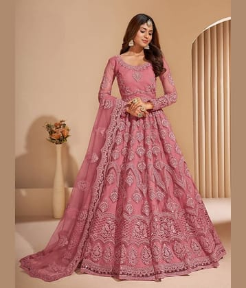 A TO Z CART Purple Flared Net Women's Semi Stitched Ethnic Gown ( Pack of 1 )