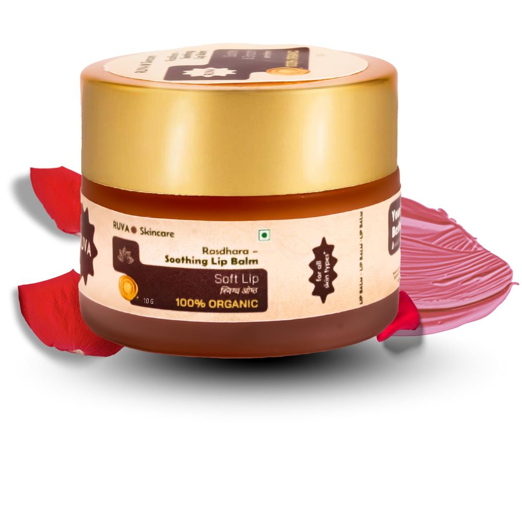 RUVA Soothing Ayurvedic Lip Balm with Natural Pure Damask Rose & Organic Ghee | Nourishing, Herbal Lip Care, Natural Skincare | For All Skin Types - Men & Women