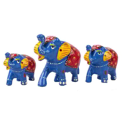 DreamKraft Handcrafted Showpiece Elephant (Set of 3,Blue)