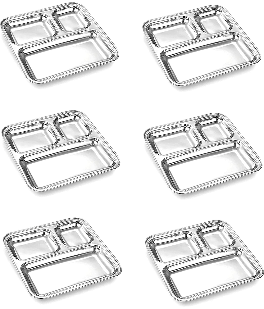 Dynore 6 Pcs Stainless Steel Silver Partition Plate