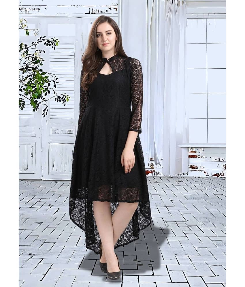 Hemang Fashion Women Net Self Design Asymmetric Dress ( Maroon )