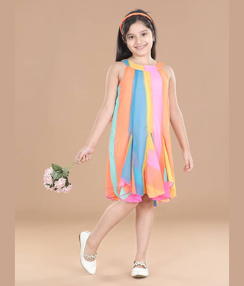 StyleStone Chiffon Asymmetric Dress For Girls ( Pack of 1 , Multicolor )