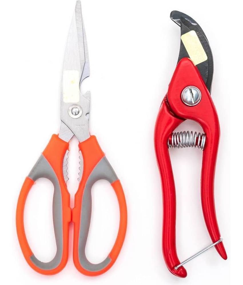 GLOBUS 1359 Steel Garden Tool Set/2 (Garden Scissor and RED Pruner 8", Pack of 2)