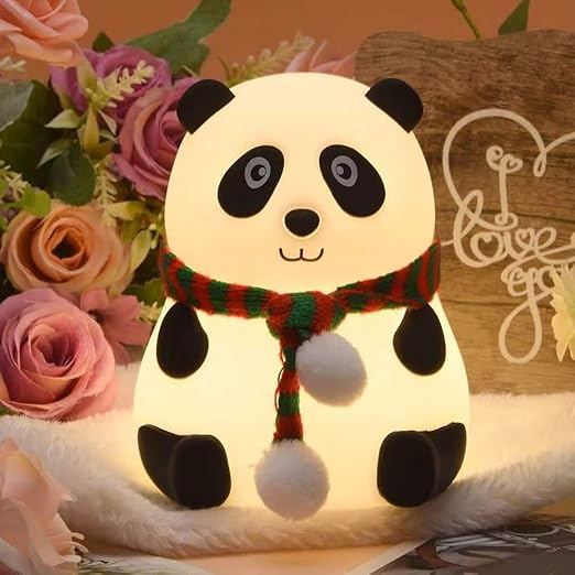 Panda Silicone Night Light, USB Rechargeable, 7 Color Changing LED Lamp with Scarf, Kids Room Decor