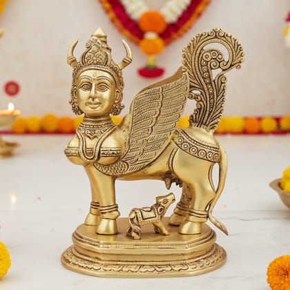 Brass Kamdhenu Cow God Idol - Prosperity Showpiece, Height : 10 Inch (BSMAS1498 Y)