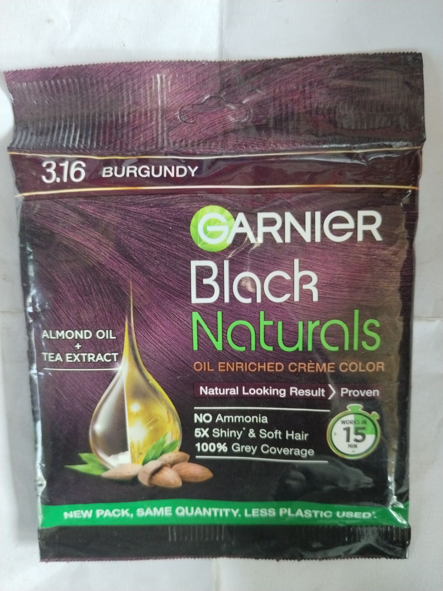 Garnier Black Naturals Oil enriched creme color Almond oil+Tea extract 3.167 burgundy 20ml+20g