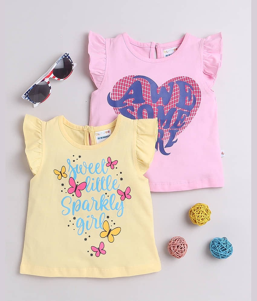 BUMZEE Pack of 2 Baby Girls Cotton T-Shirt ( Pink )