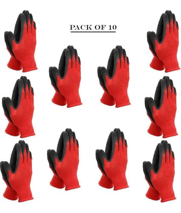 LAXMI Nylon Anti Cut Resistance Red Black Hand Gloves  (Pack of 10) Nylon Safety Glove