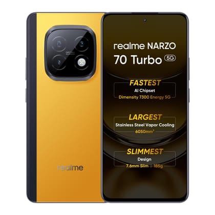 realme NARZO 70 Turbo 5G (Turbo Yellow,6GB RAM,128GB Storage) | Segment's Fastest Dimensity 7300 Energy 5G Chipset | Motorsports Inspired Design realme NARZO 70 Turbo 5G (Turbo Yellow,6GB RAM,128GB Storage) | Segment's Fastest Dimensity 7300 Energy 5G Ch