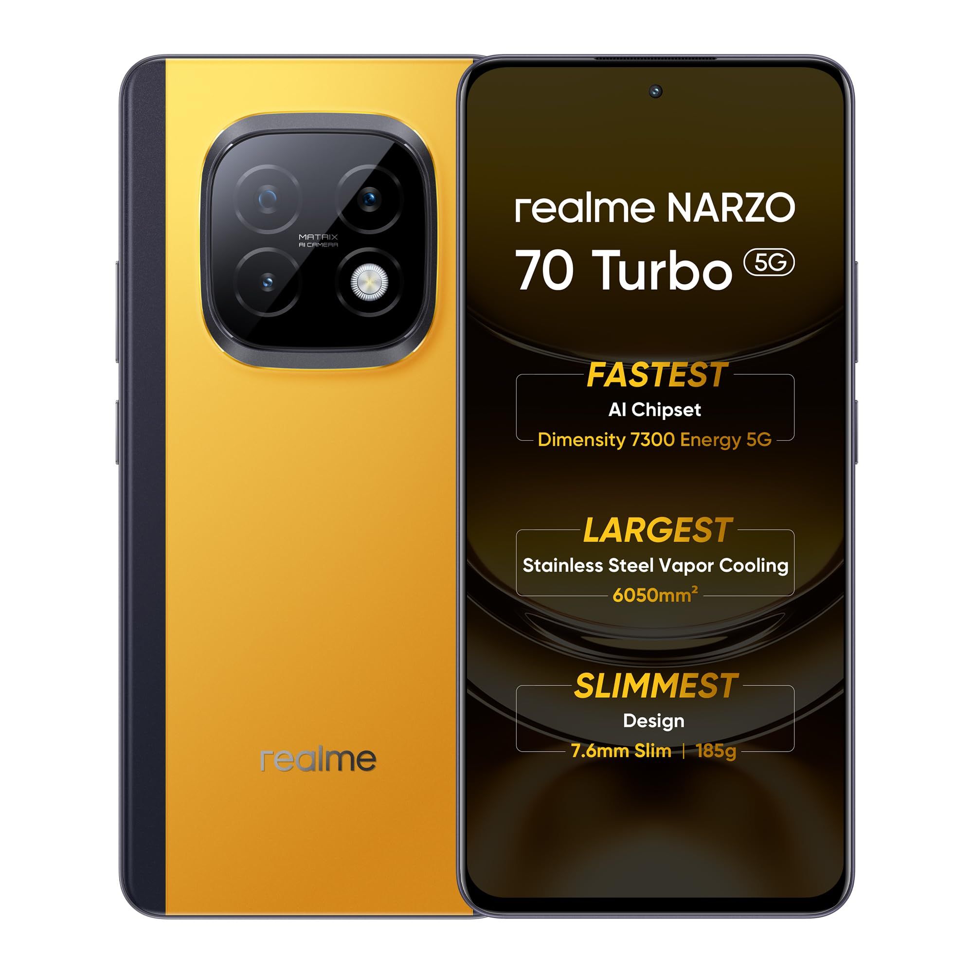 realme NARZO 70 Turbo 5G (Turbo Yellow,6GB RAM,128GB Storage) | Segment's Fastest Dimensity 7300 Energy 5G Chipset | Motorsports Inspired Design realme NARZO 70 Turbo 5G (Turbo Yellow,6GB RAM,128GB Storage) | Segment's Fastest Dimensity 7300 Energy 5G Ch