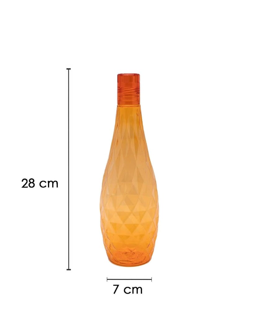 Fridge Water Bottle Set, Crystal Look, Orange Colour, Plastic, 1 L, Pack Of 3